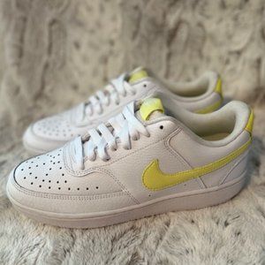 Nike Court Visions White W/ Yellow Nike Logo Sz 8